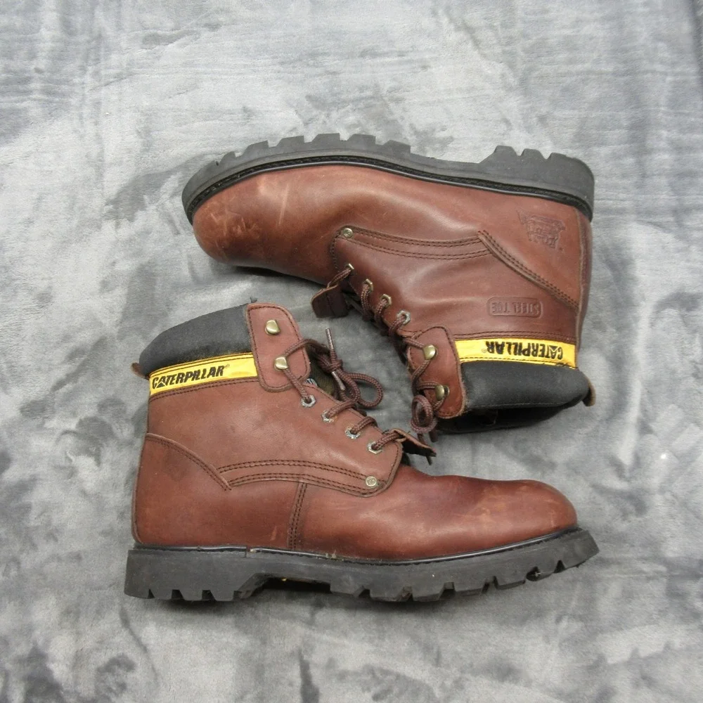Caterpillar Work Boots Mens 11M Brown Steel Toe Leather Second Shift Lace‎ Up